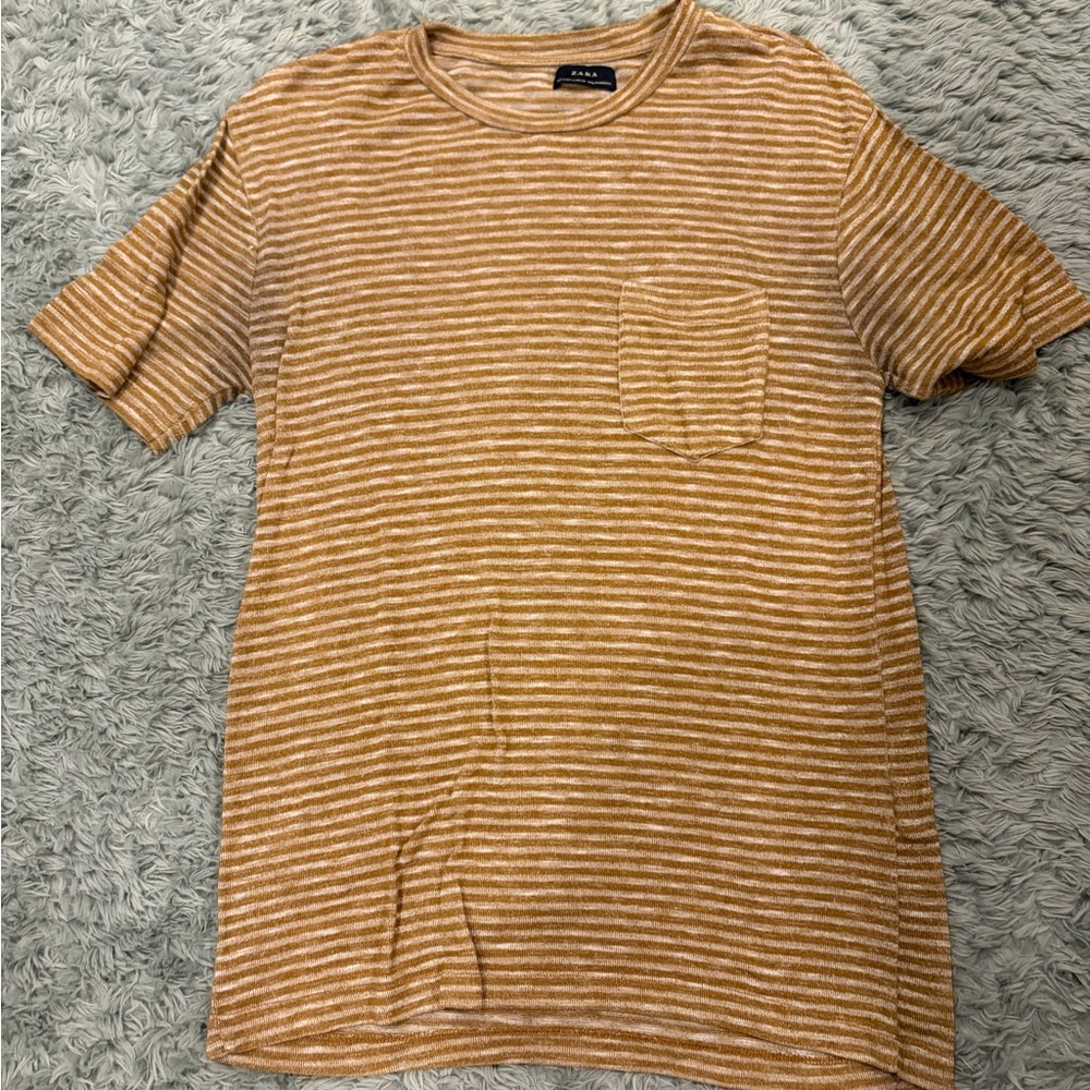 Zara Men's Brown Striped Short Sleeve Tee